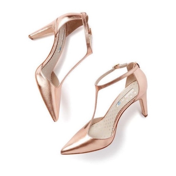 rose gold t strap heels